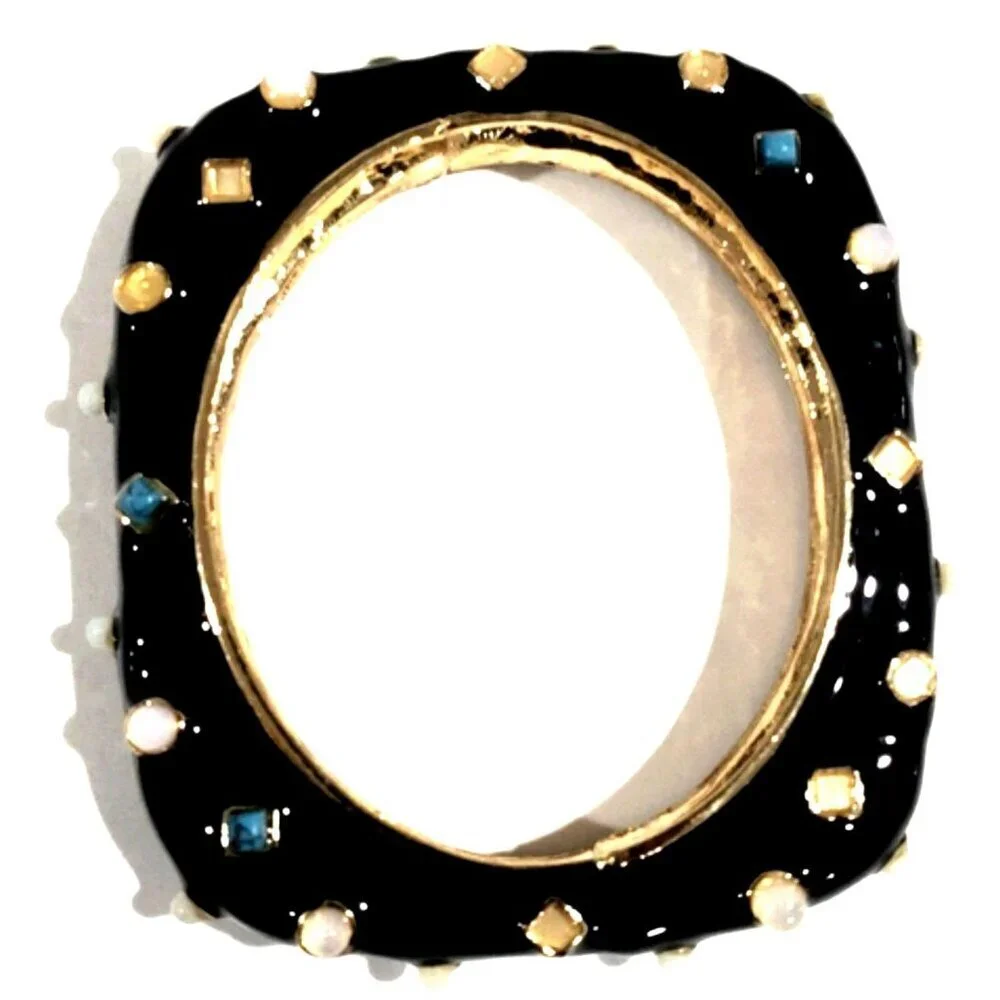 Gold tone Black Enamel Colorful Dainty Bangle Bracelet - Women's Fashion Jewelry